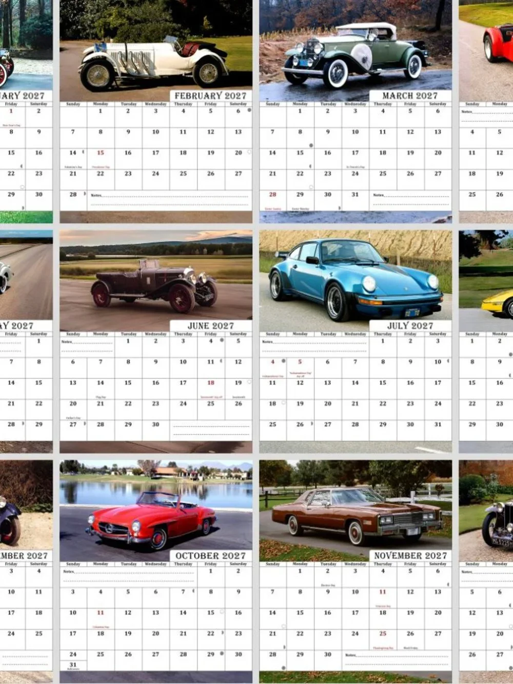 2027-12 Months Desk Calendar Desktop Planner with To-Do List (Classic Cars)